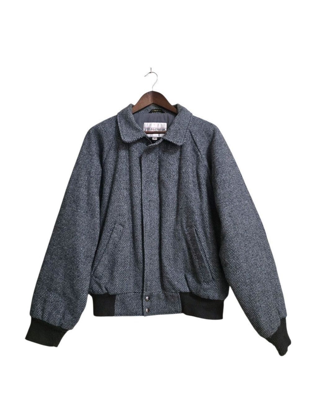 Field & Stream Vintage Navy Houndstooth Wool Blend Bomber Jacket Sz L